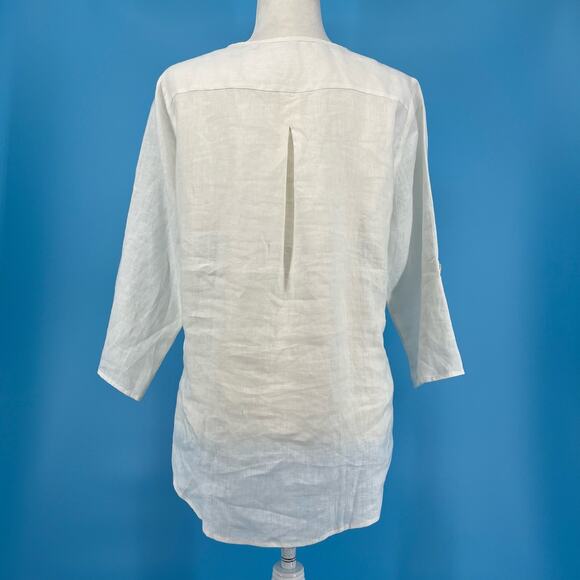 White Linen Floral Embroidered Tunic Blouse Top (S) - Picture 6 of 10